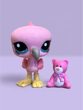 Littlest Pet Shop LPS Flamingo #1438 with Teddy Bear Accessory